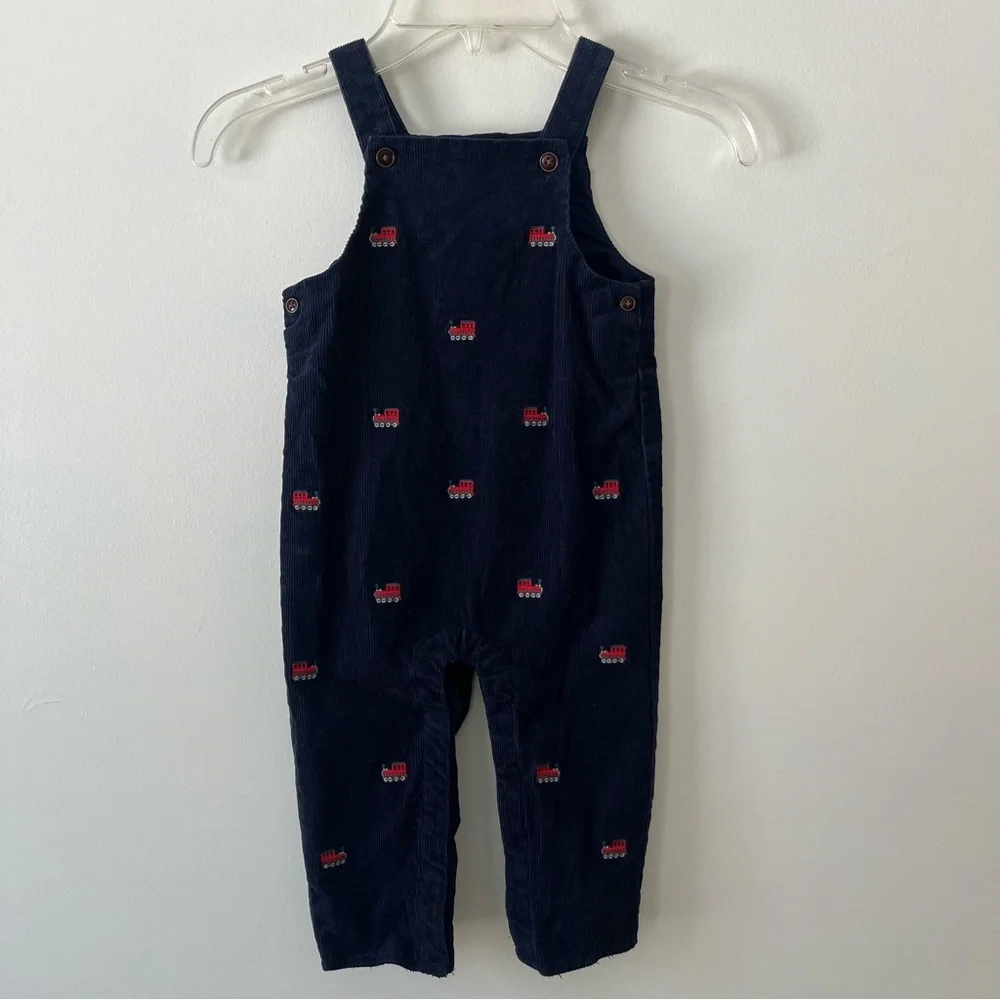 Boys Janie & Jack Corduroy Overalls 12-18m Blue Embroidered Trains
